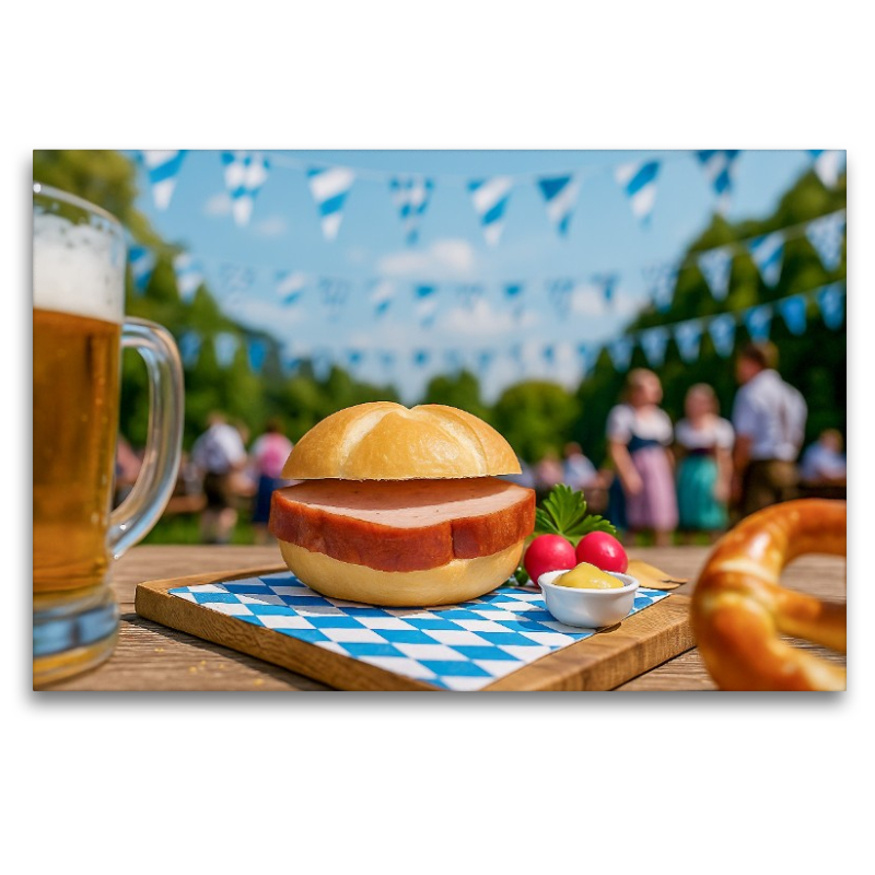 Leberkässemmel mit Brezn im Biergarten in Bayern