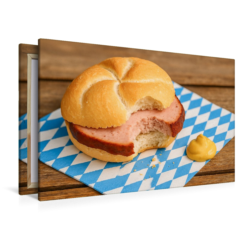 Angebissene Leberkässemmel mit Leberkas und Senf