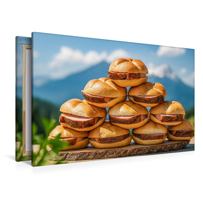 Bayerische Leberkässemmeln vor Alpenpanorama