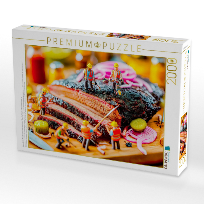 Bauarbeiter Miniaturen richten köstliches Thunfischsteak mit Zwiebelringen an