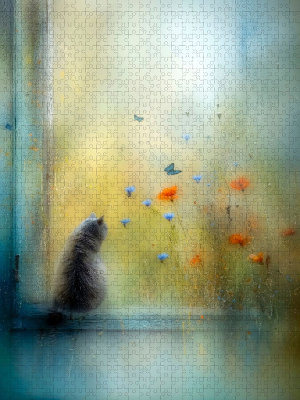 Die Katze auf der Fensterbank - kaum sichtbar, ganz da