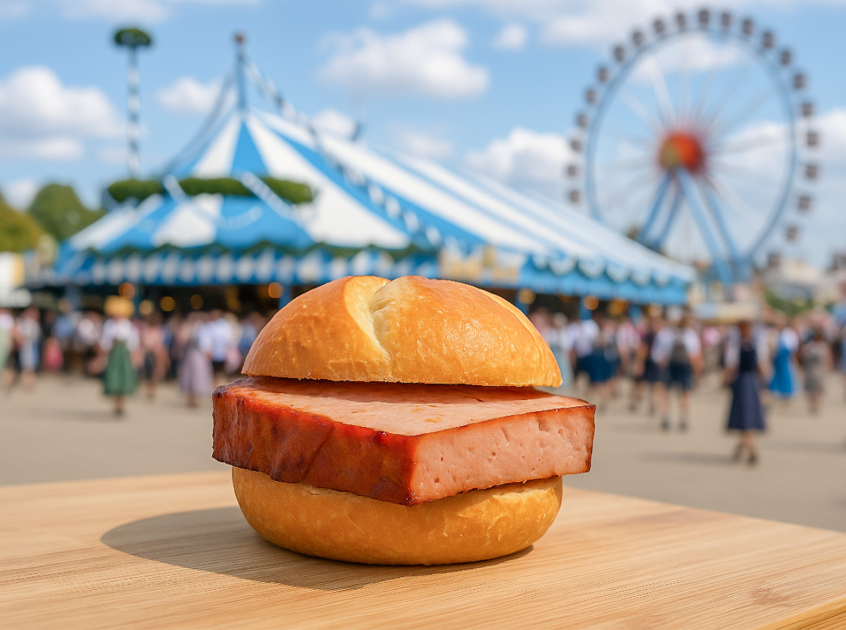 Volksfest in Bayern mit Leberkässemmel und Bier