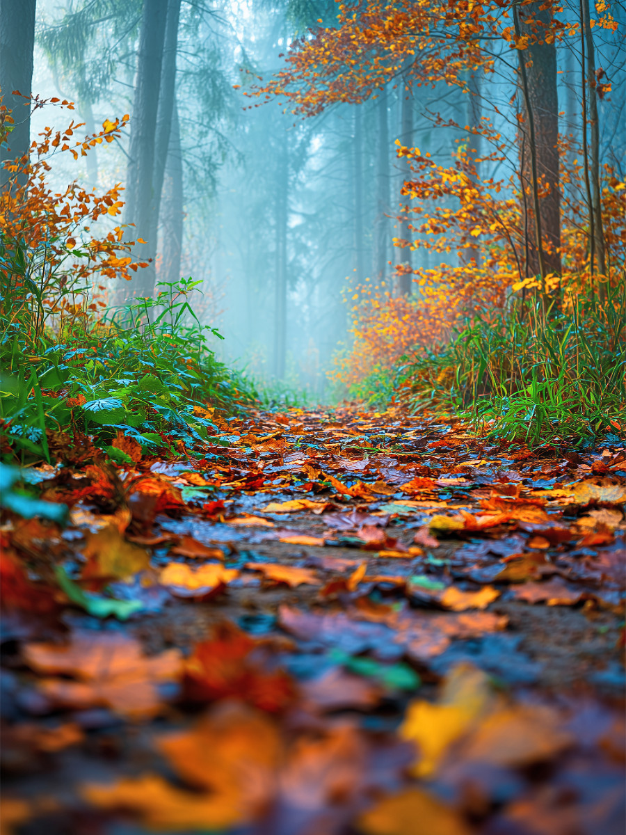 Ein Pfad im Nebel, geheimnisvoll und still