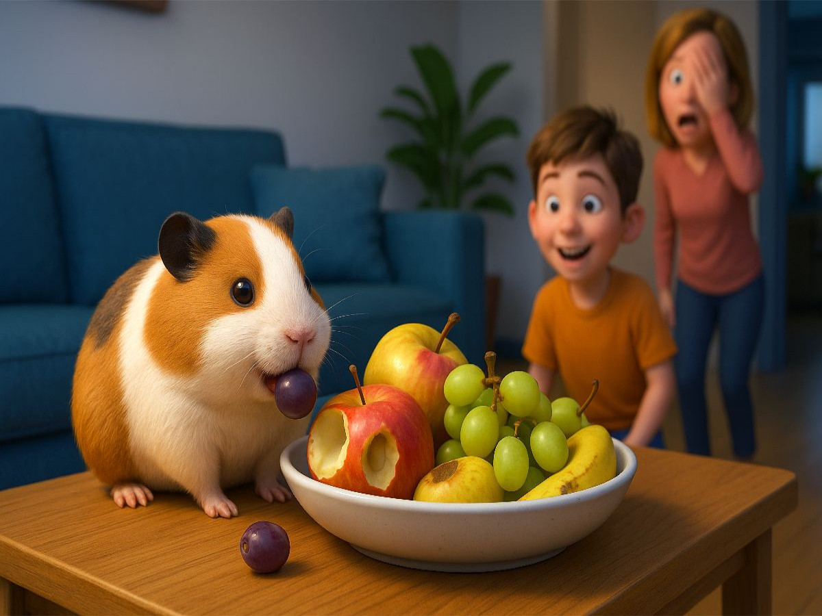 Was Diät ist, entscheide ich selbst - Meerschweinchen am Obstteller