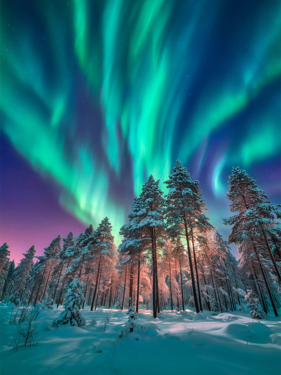 Bunte Nordlichter tanzen am Himmel