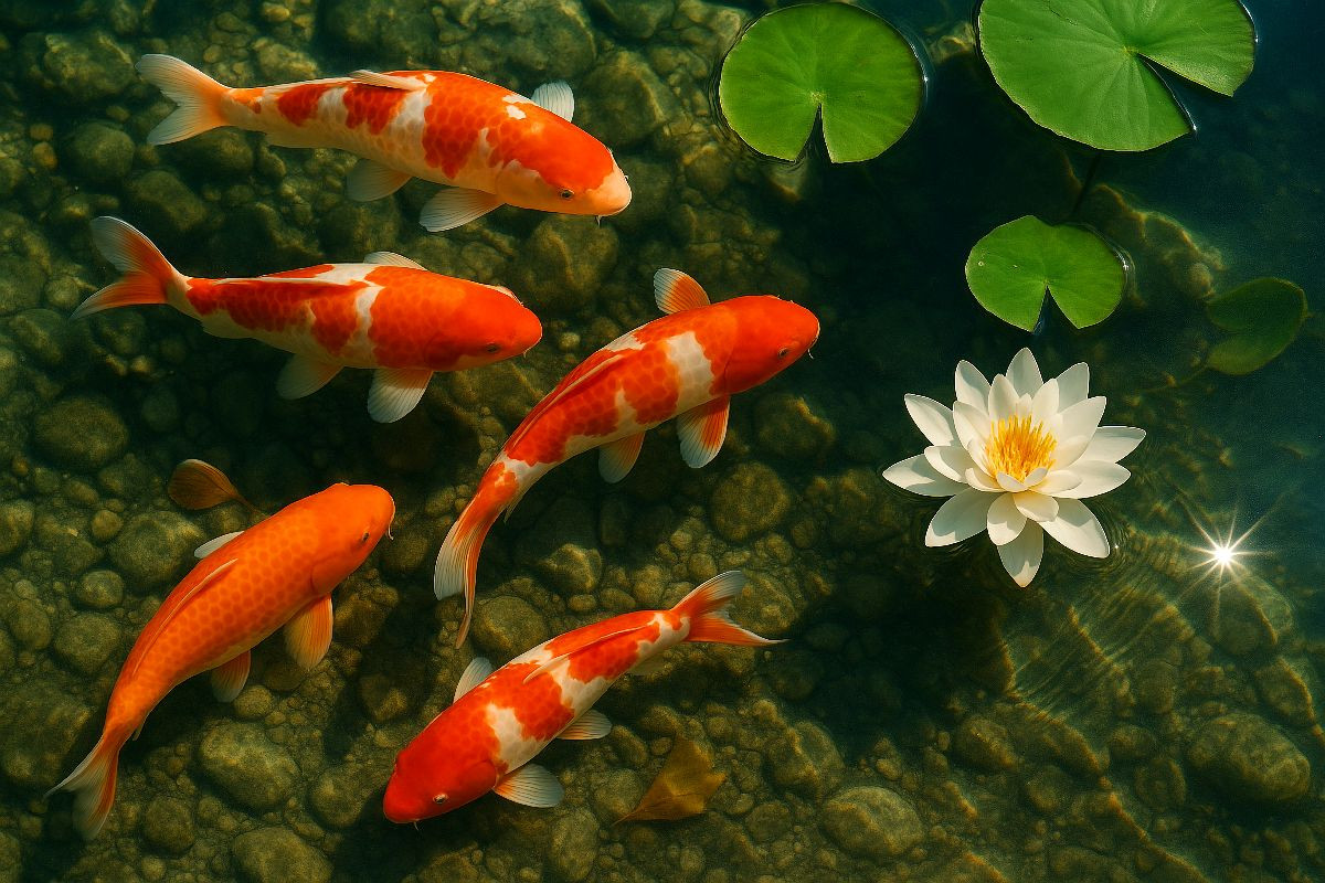 Koi-Karpfen im Teich – Ausdauer, Harmonie und Überfluss
