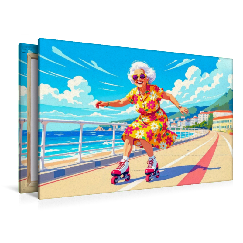 Oma auf Skateboard Promenade