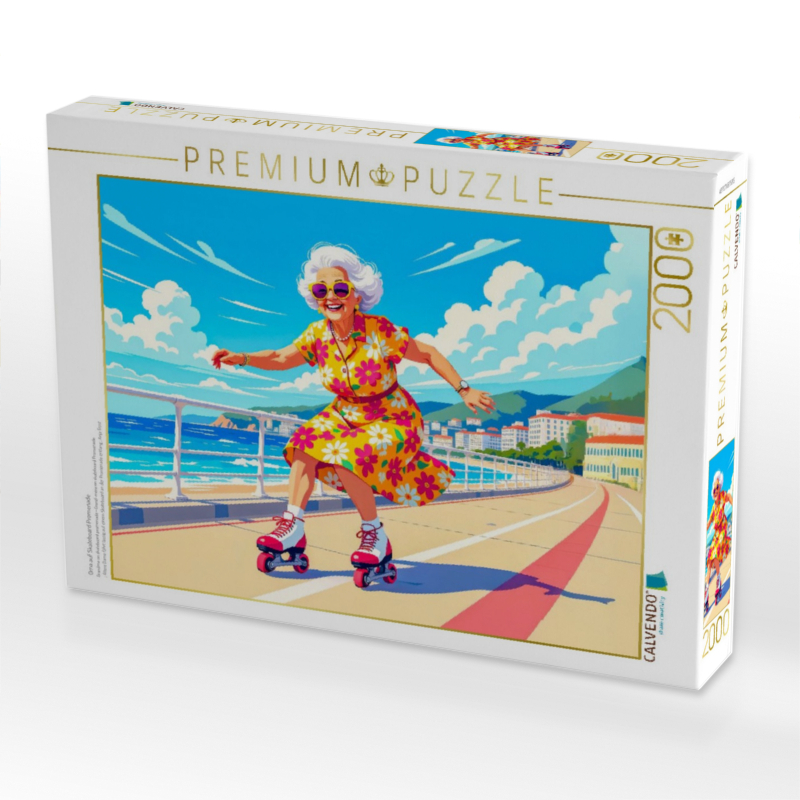Oma auf Skateboard Promenade