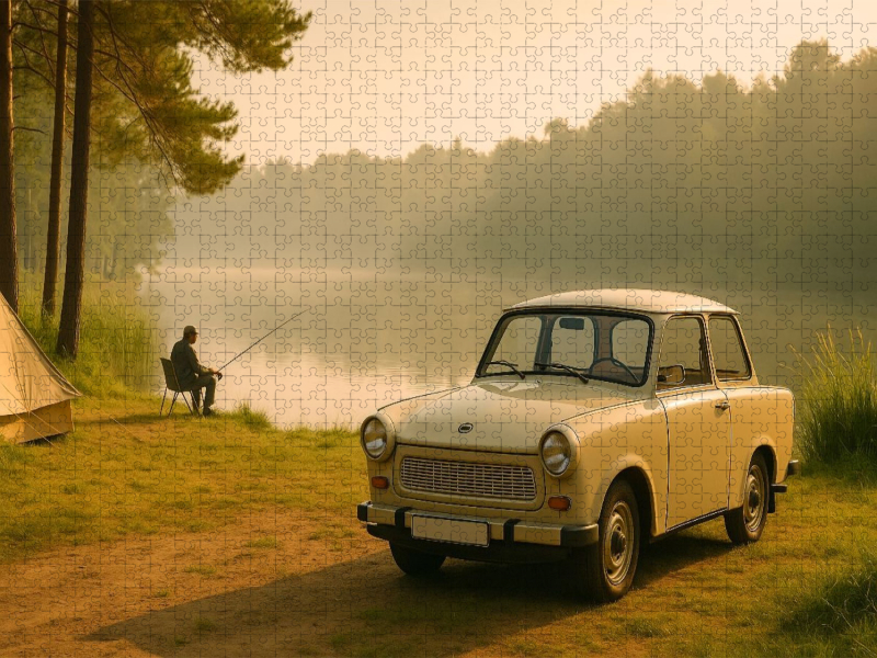 Morgenstille mit Angler und Trabant 601