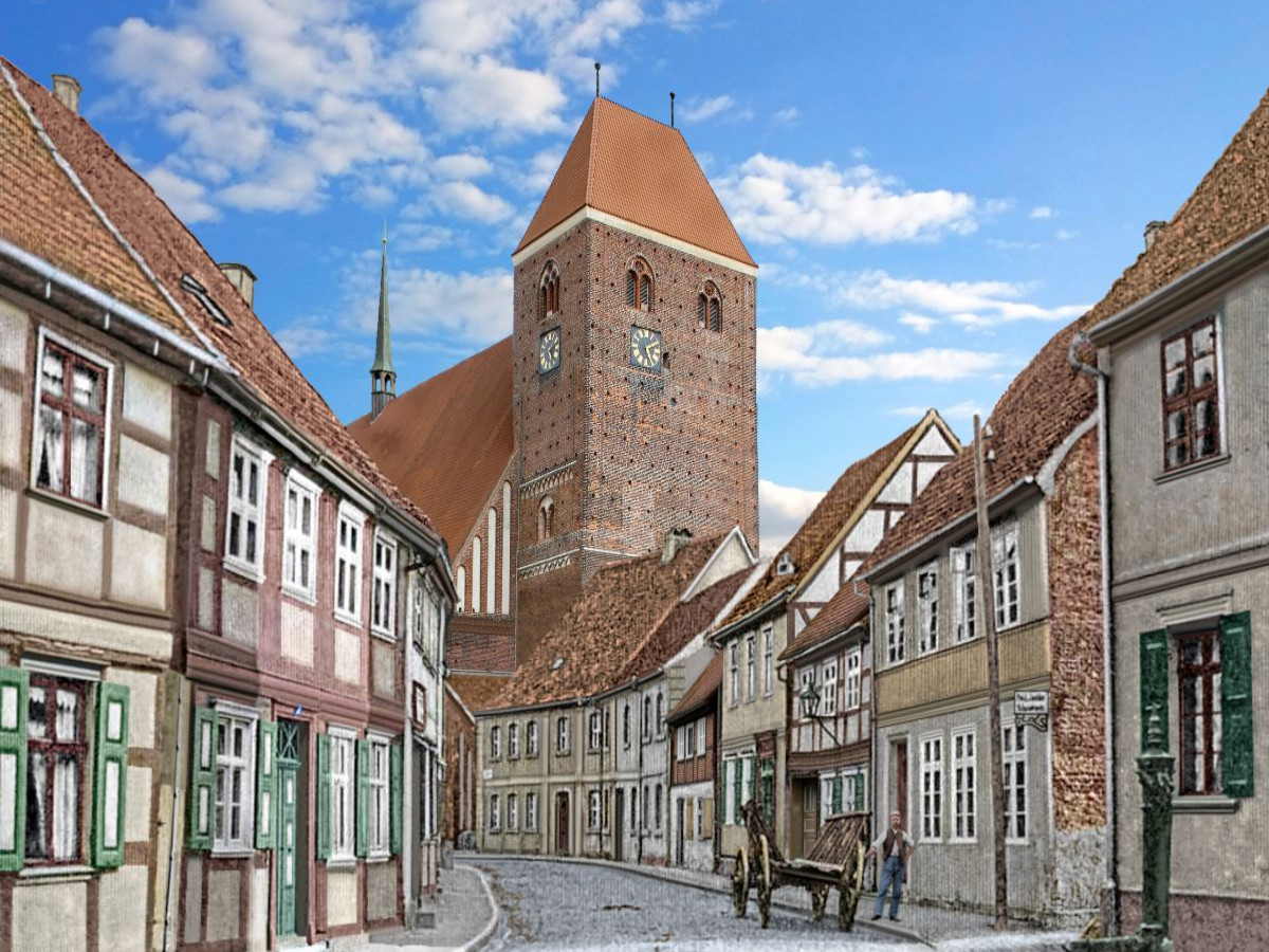 Werben (Elbe) – Fabianstraße mit Kirche Sankt Johannis um 1910