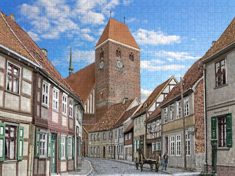 Werben (Elbe) – Fabianstraße mit Kirche Sankt Johannis um 1910