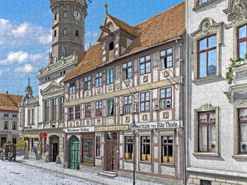 Salzwedel – Breite Straße mit Terrakottenhaus und Rathausturm um 1907