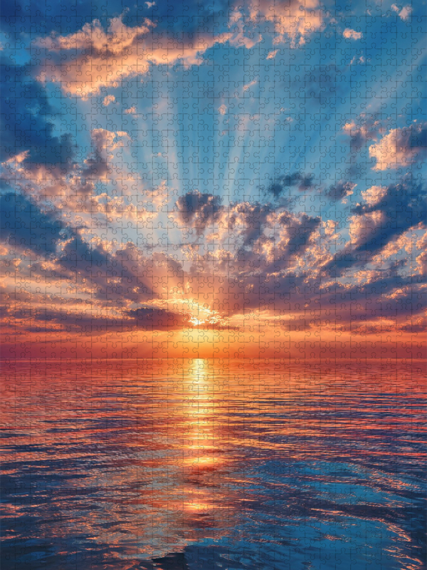 Ruhiger Sonnenaufgang über einer stillen Meeresoberfläche
