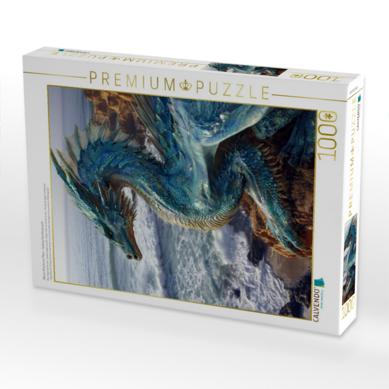 Blauer Drache am Meer - Fantasy Drachenpuzzle