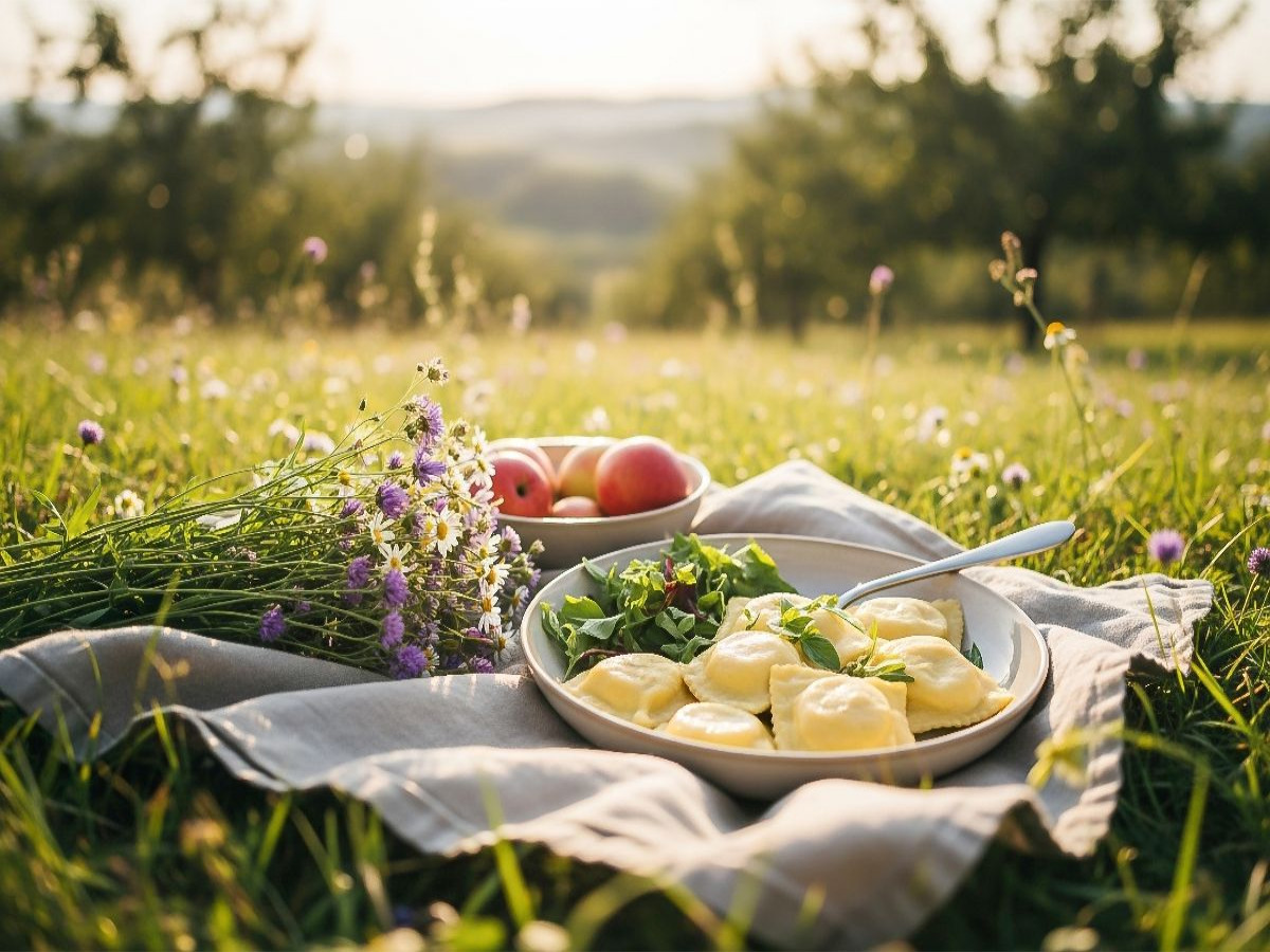 Schwäbische Maultaschen im Grünen - Sommer Picknick Puzzle