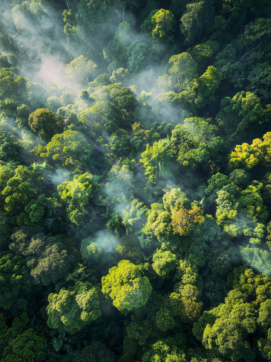 Amazonas Krone im Morgendunst, Millionen Blätter atmen Leben
