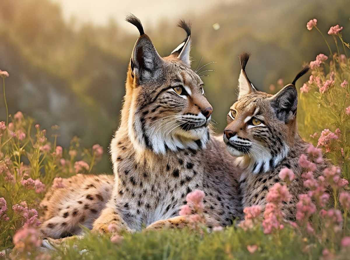 Verliebtes Luchspärchen in Paarungsstimmung