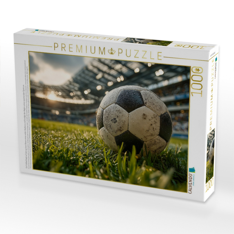 Ein Fußball liegt auf dem grünen Rasen eines vollen Stadions und kündigt den Beginn eines spannenden Spiels an.