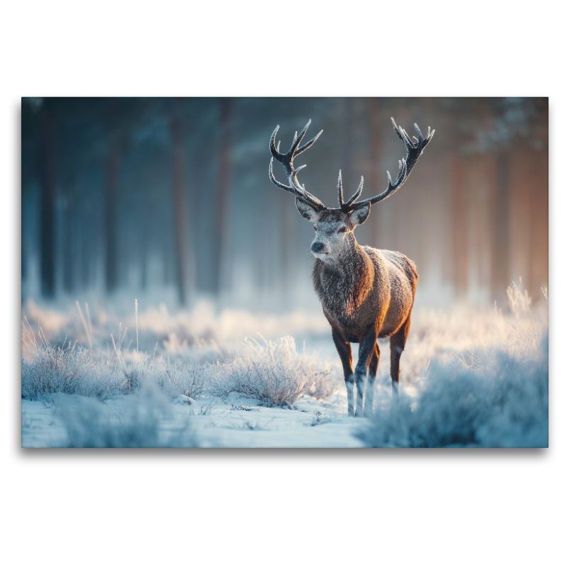 Hirsch im Winterwald - Rotwild im frostigen Morgenlicht