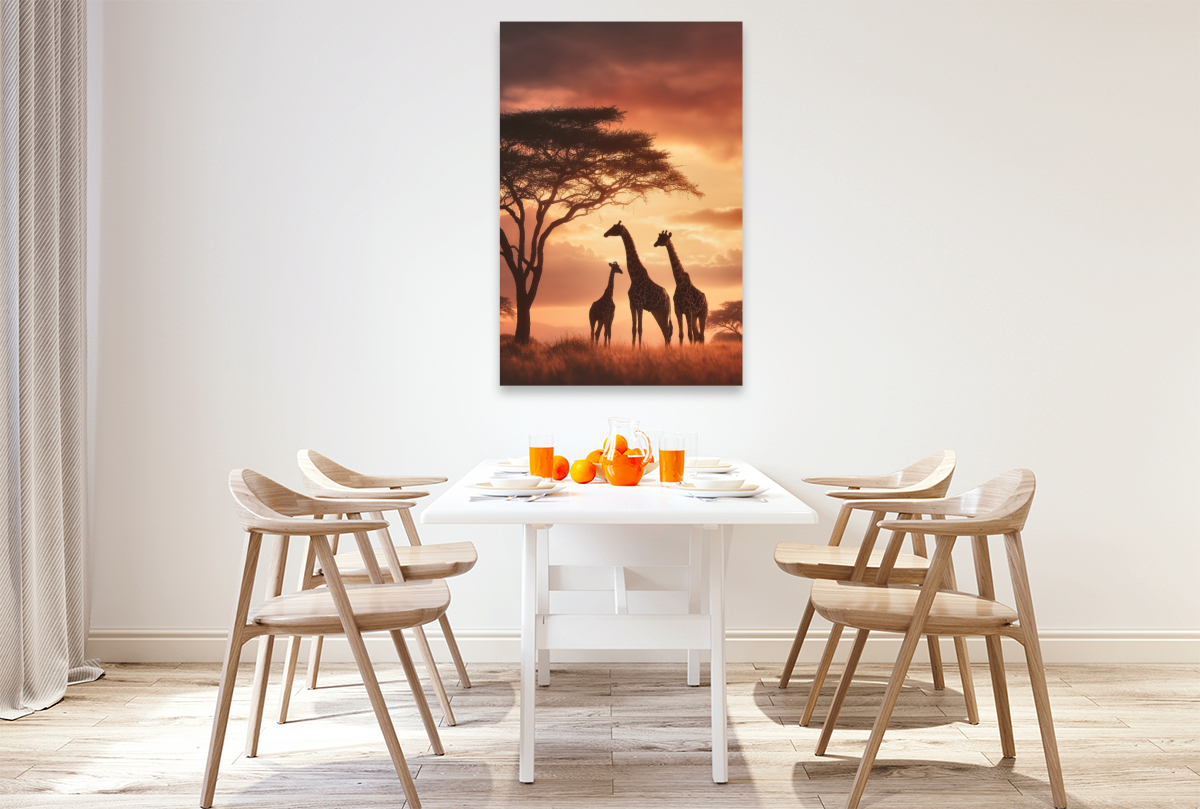 Giraffen unter dem Abendhimmel