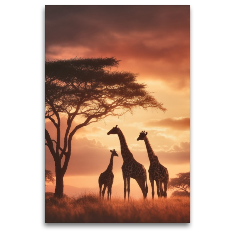 Giraffen unter dem Abendhimmel