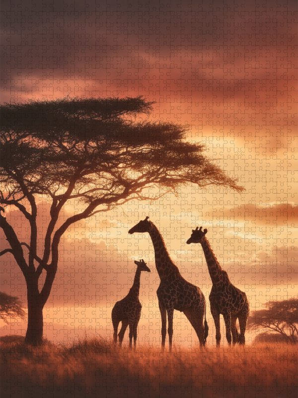 Giraffen unter dem Abendhimmel