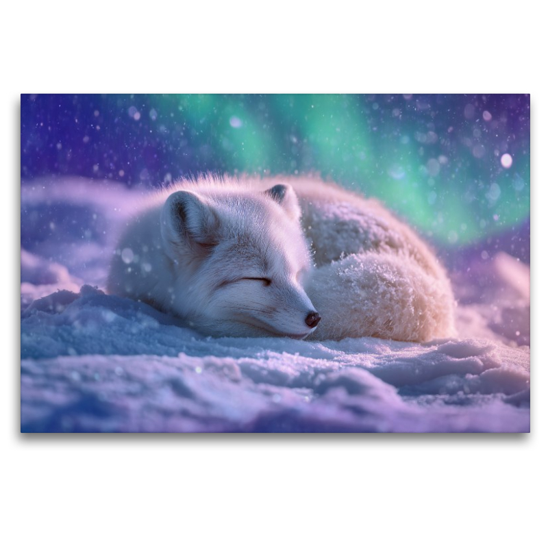 Polarfuchs, in der Stille der Nacht tanzt das Licht