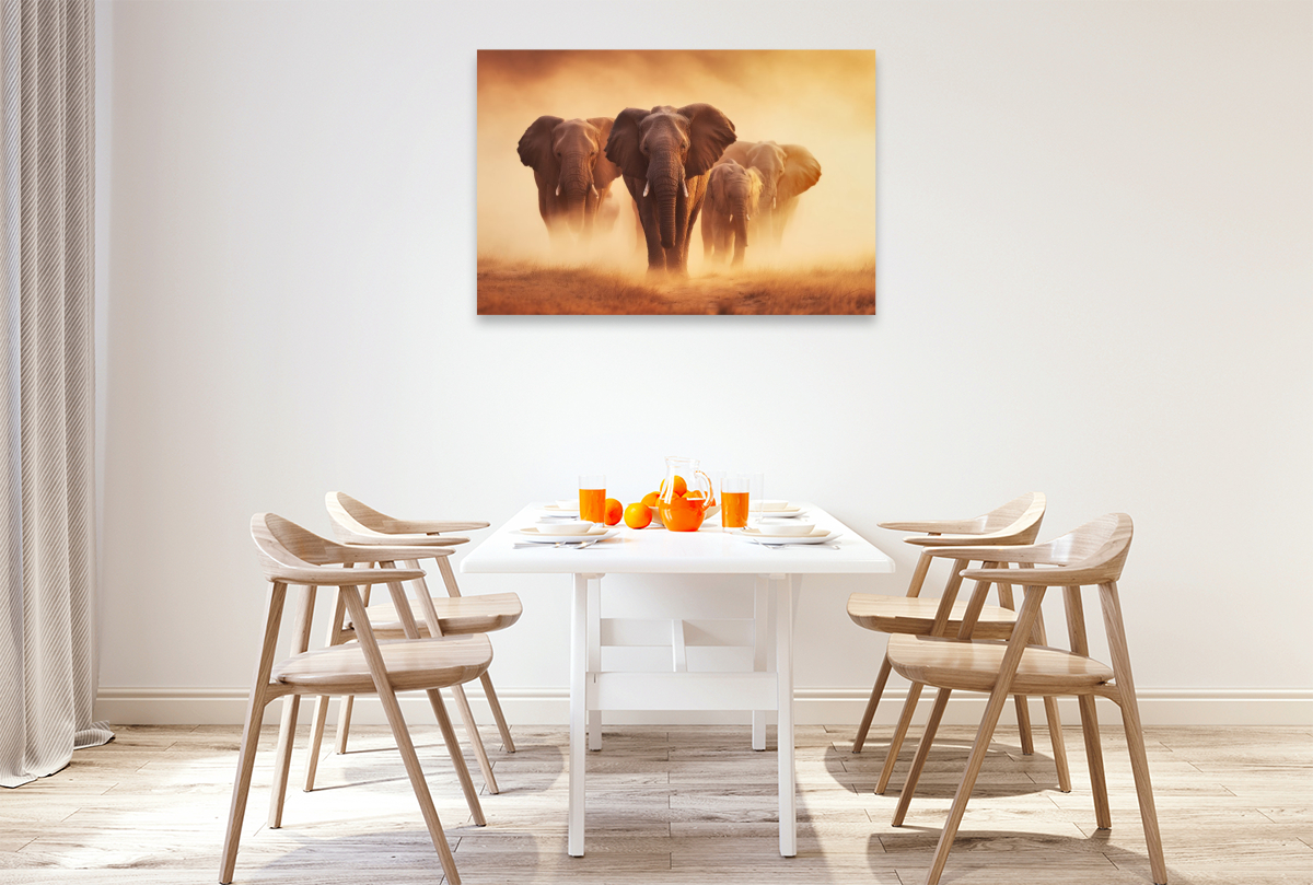 Elefanten, gemeinsam durch das endlose Gold der Sonne