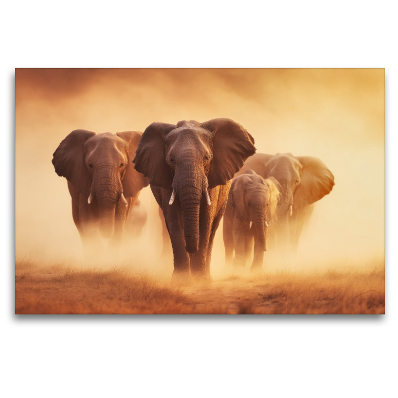 Elefanten, gemeinsam durch das endlose Gold der Sonne