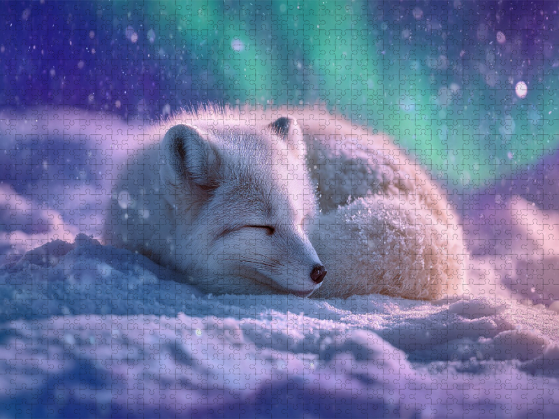 Polarfuchs, in der Stille der Nacht tanzt das Licht