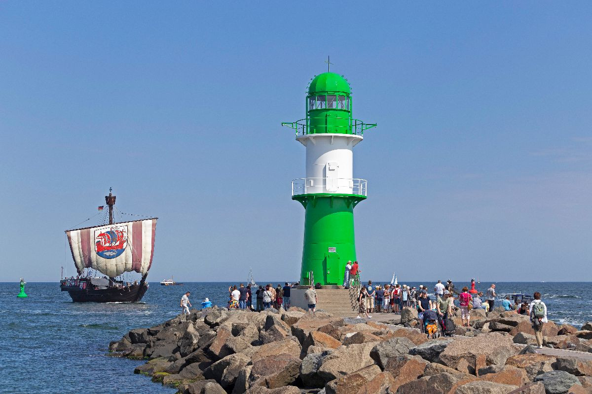 Hansekogge, Ostsee, Molenfeuer, Warnemünde, Rostock