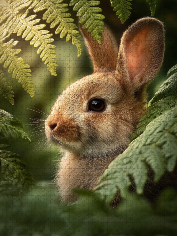 Neugier blinzelt zwischen Farn und Sonne und das Leben lacht zurück