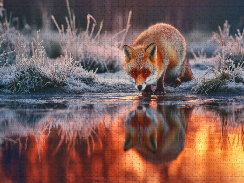 Sanft atmet der Fuchs den Wintermorgen ein