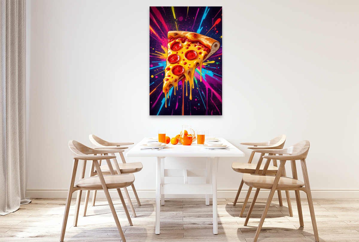 Pizza Slice im Farbgewitter