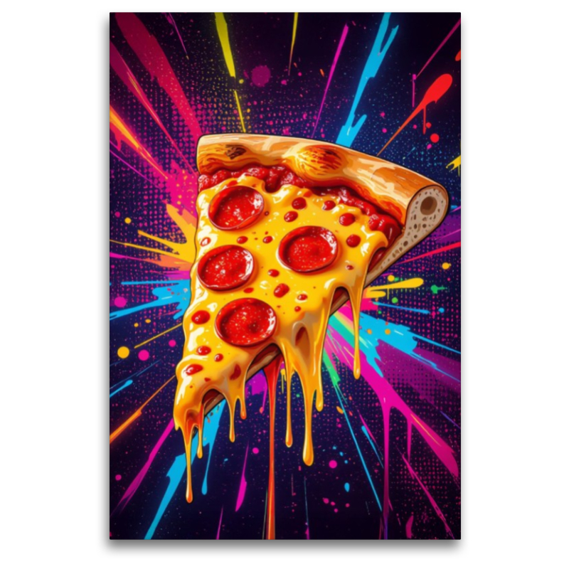 Pizza Slice im Farbgewitter