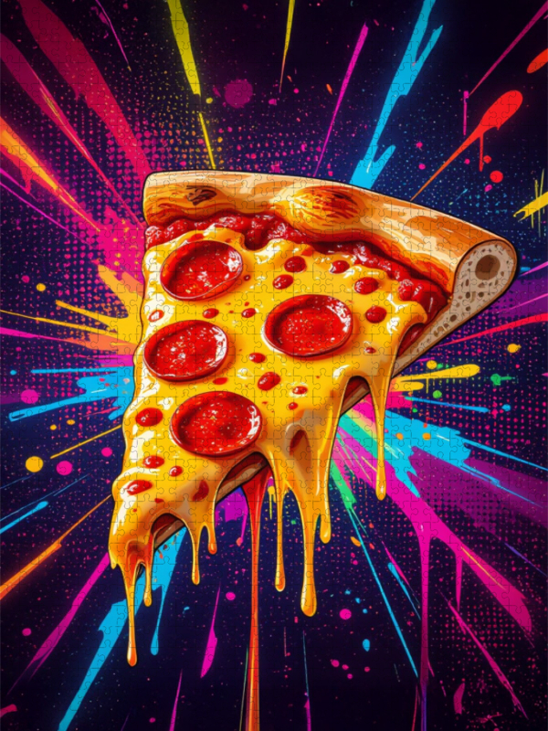 Pizza Slice im Farbgewitter