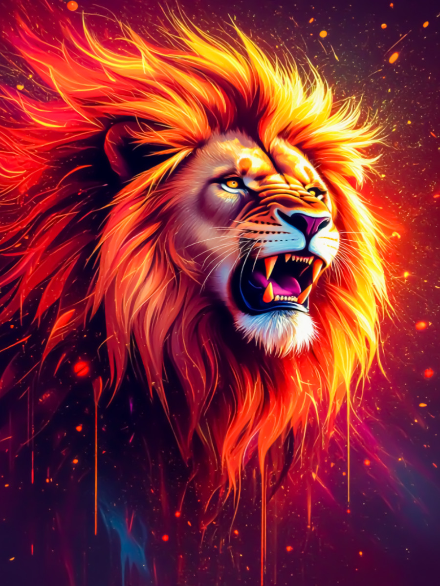 Feuriger Löwe in Farbenpracht
