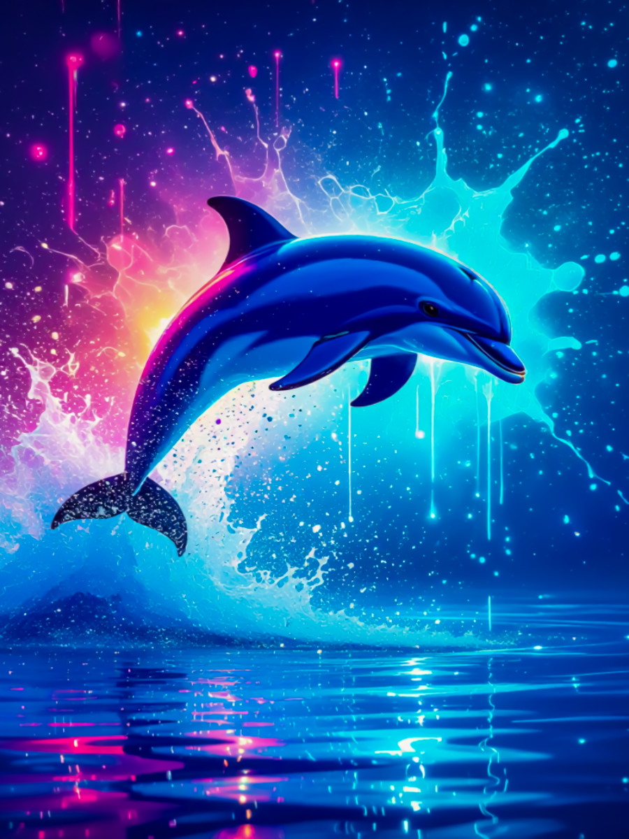 Leuchtender Delfin im Neonmeer