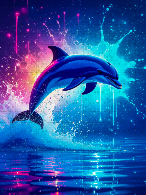 Leuchtender Delfin im Neonmeer