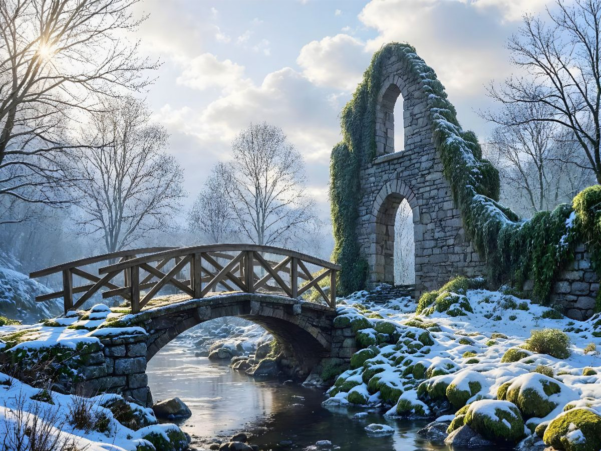 Brücke ins Vergessene – Nebel über der alten Ruine