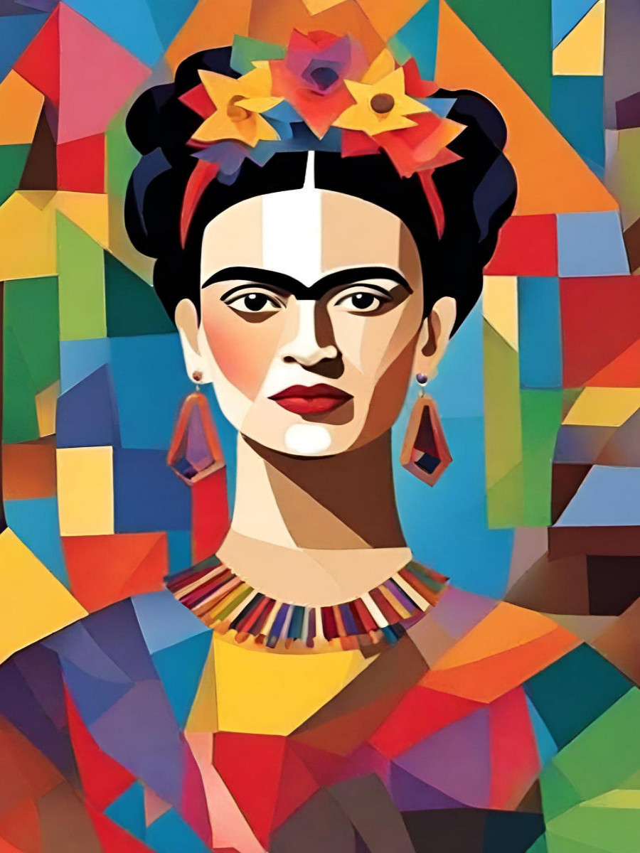 Farbexplosion der Stärke. Modernes Frauenporträt in geometrischem Stil
