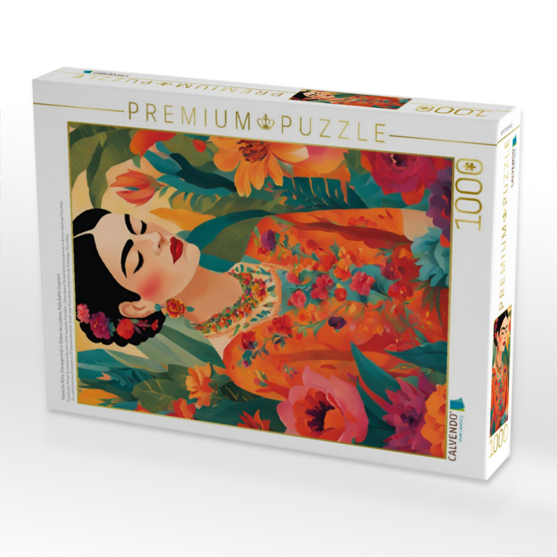 Tropische Ruhe. Frauenporträt in Farben des Lebens. Frida Kahlo inspiriert.