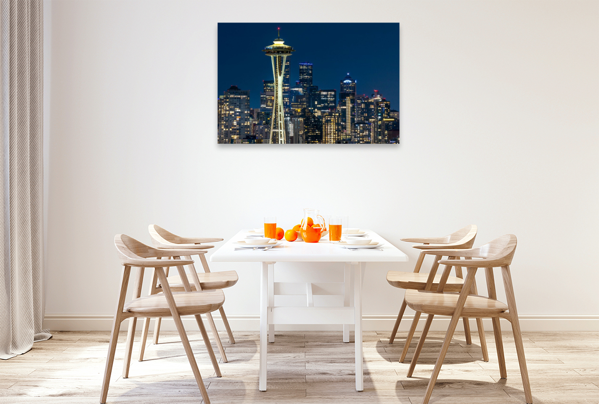 Atemberaubende Skyline von Seattle zur blauen Stunde