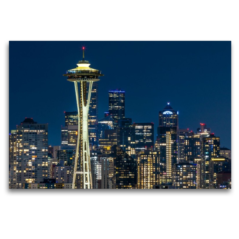 Atemberaubende Skyline von Seattle zur blauen Stunde