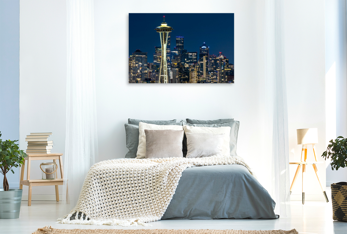 Atemberaubende Skyline von Seattle zur blauen Stunde