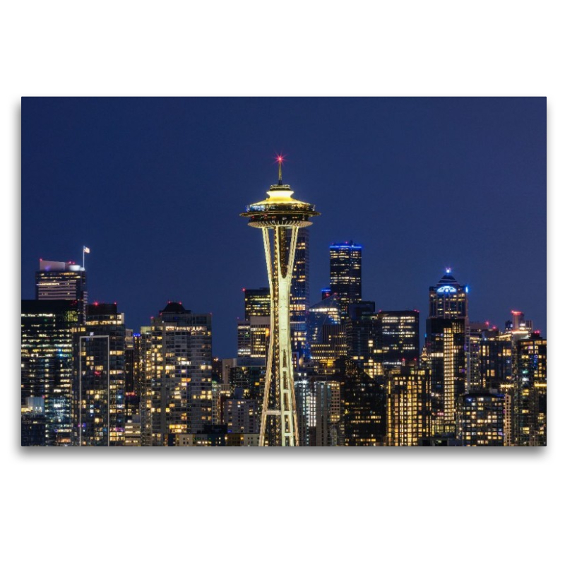 Atemberaubende Panorama Skyline von Seattle zur blauen Stunde
