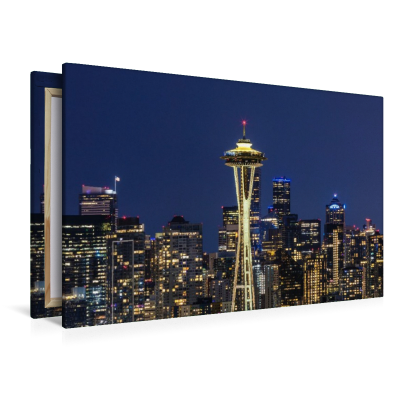 Atemberaubende Panorama Skyline von Seattle zur blauen Stunde