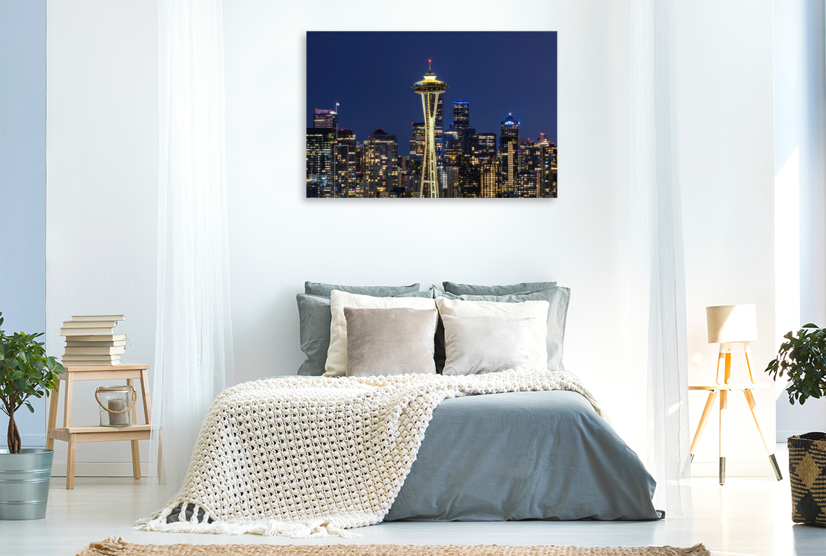 Atemberaubende Panorama Skyline von Seattle zur blauen Stunde