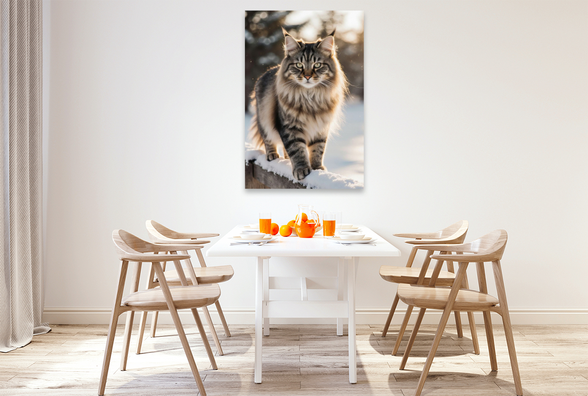 Majestätische Maine Coon Katze im Winter – edles Katzenporträt im Schnee