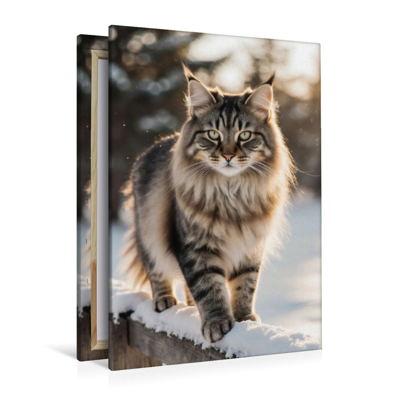 Majestätische Maine Coon Katze im Winter – edles Katzenporträt im Schnee